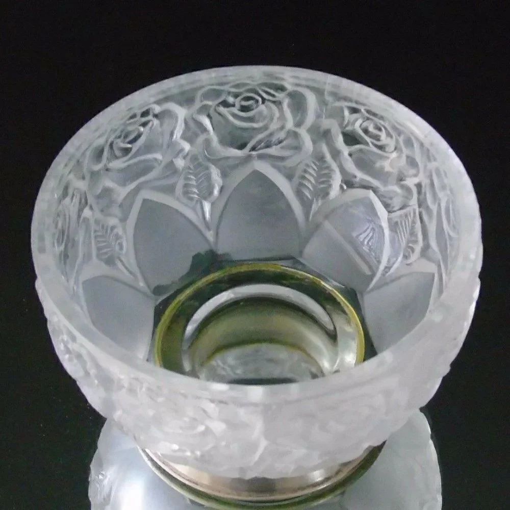 Frosted Lead Crystal Bowl Raised Rose Pattern - Picture 2 of 3